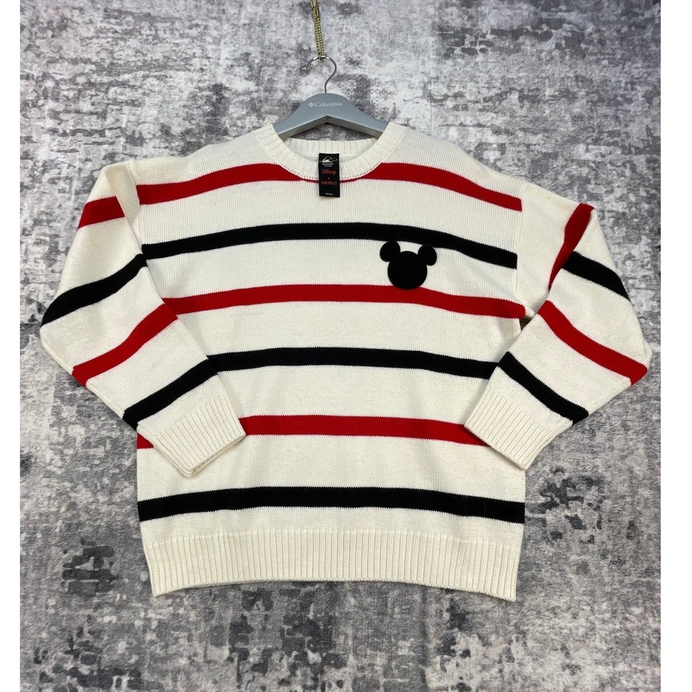 Disney Forever‎ 21 Mens L Sweater Mickey Mouse Striped White Streetwear Retro